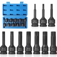 Impact Spline Bit Torx Star Socket Set 1/2" Drive Triple Square M5 - M18 10Pcs