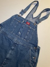 Dickies Bib Overalls Mens 36x30 Blue Workwear Wide Leg Carpenter Utility Cargo
