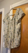 LC Lauren Conrad Beige and Green Floral Blouse NWT