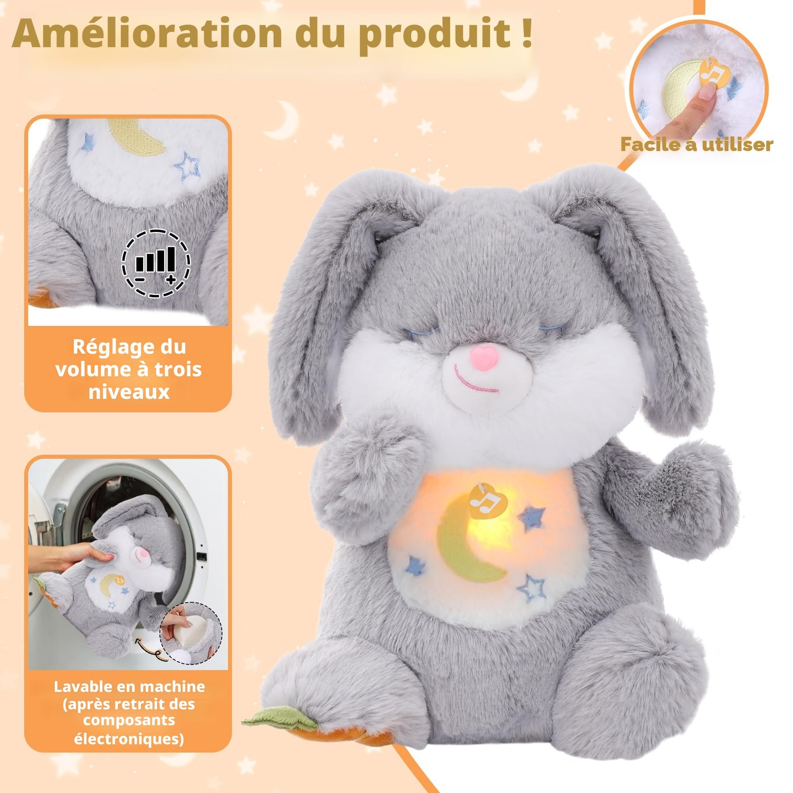 Doudou bébé avec bruit blanc et veilleuse cadeau de naissance idéal - 3