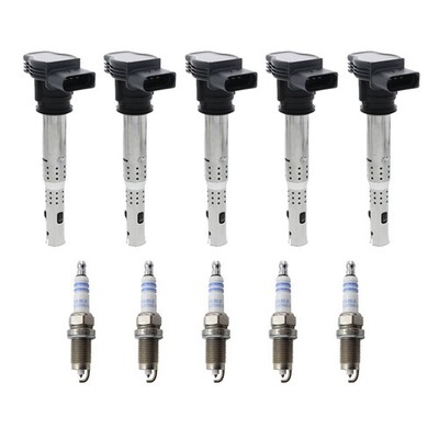 Eldor 5 Ignition Coils Bosch Platinum Spark Plugs Kit for Volkswagen Audi 2.5L