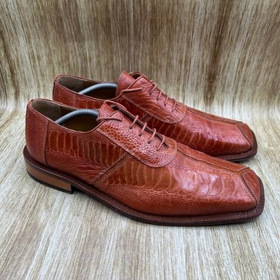 David Eden Genuine Ostrich Lizard Skin Men's Size 12 Brown Oxford Dress Shoes