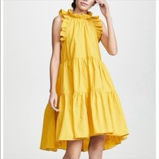 Ulla Johnson Yellow Ruffle Midi Dress Sz 4 Vacation Spring Wear
