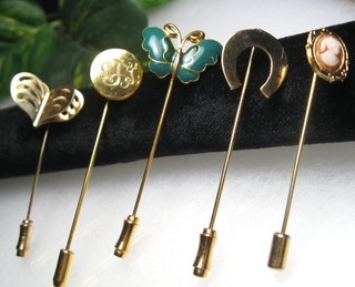 Vintage Stick Hat Pin LOT Hearts Cameo Butterfly Horseshoe