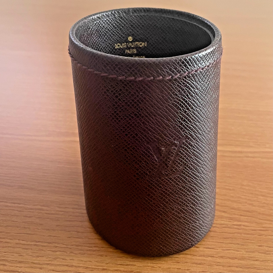 Louis Vuitton Pencil Pen Cup Vintage Desk Accessory Taiga Leather