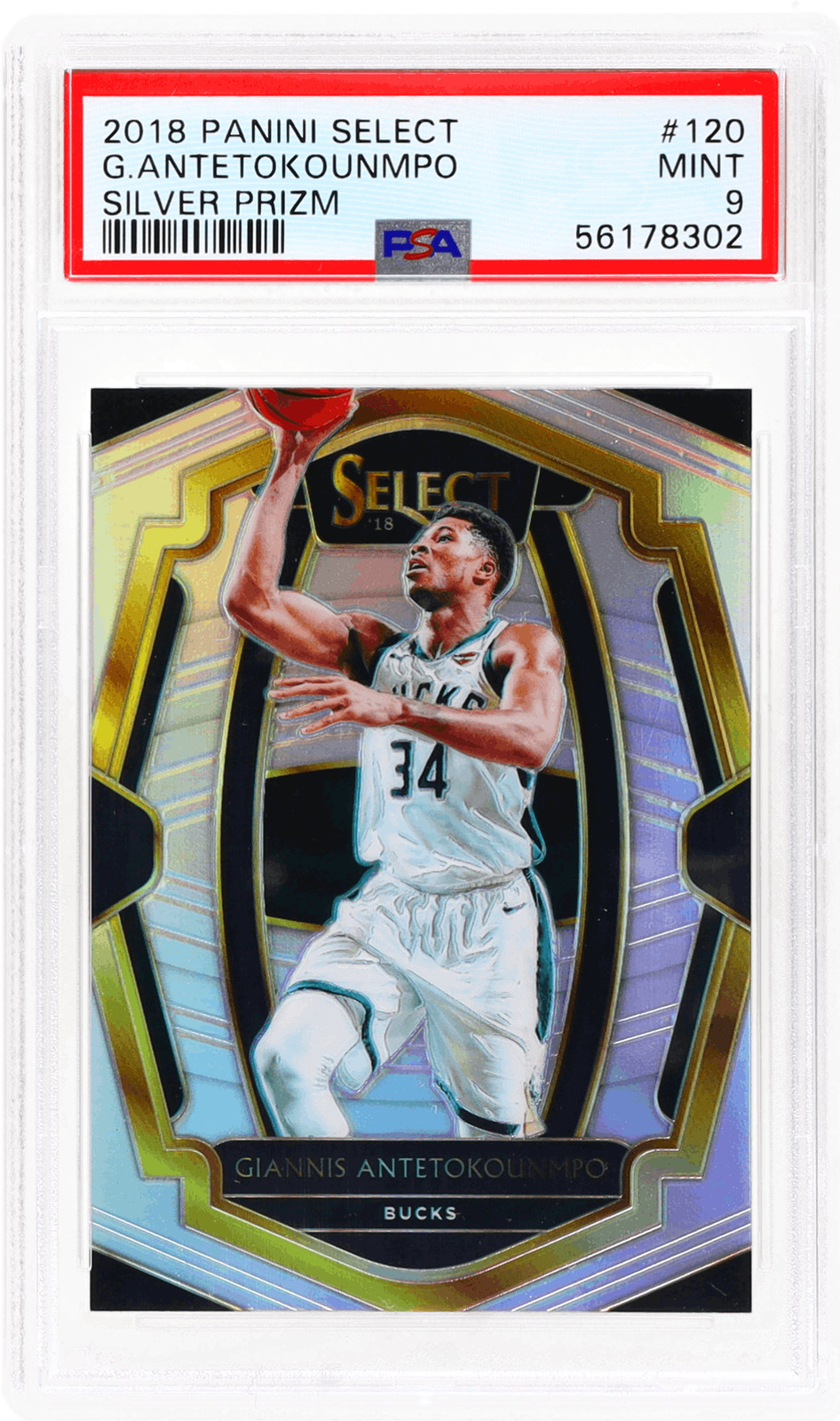 2018 Panini Select Giannis Antetokounmpo Prizms Silver #120 PSA 9