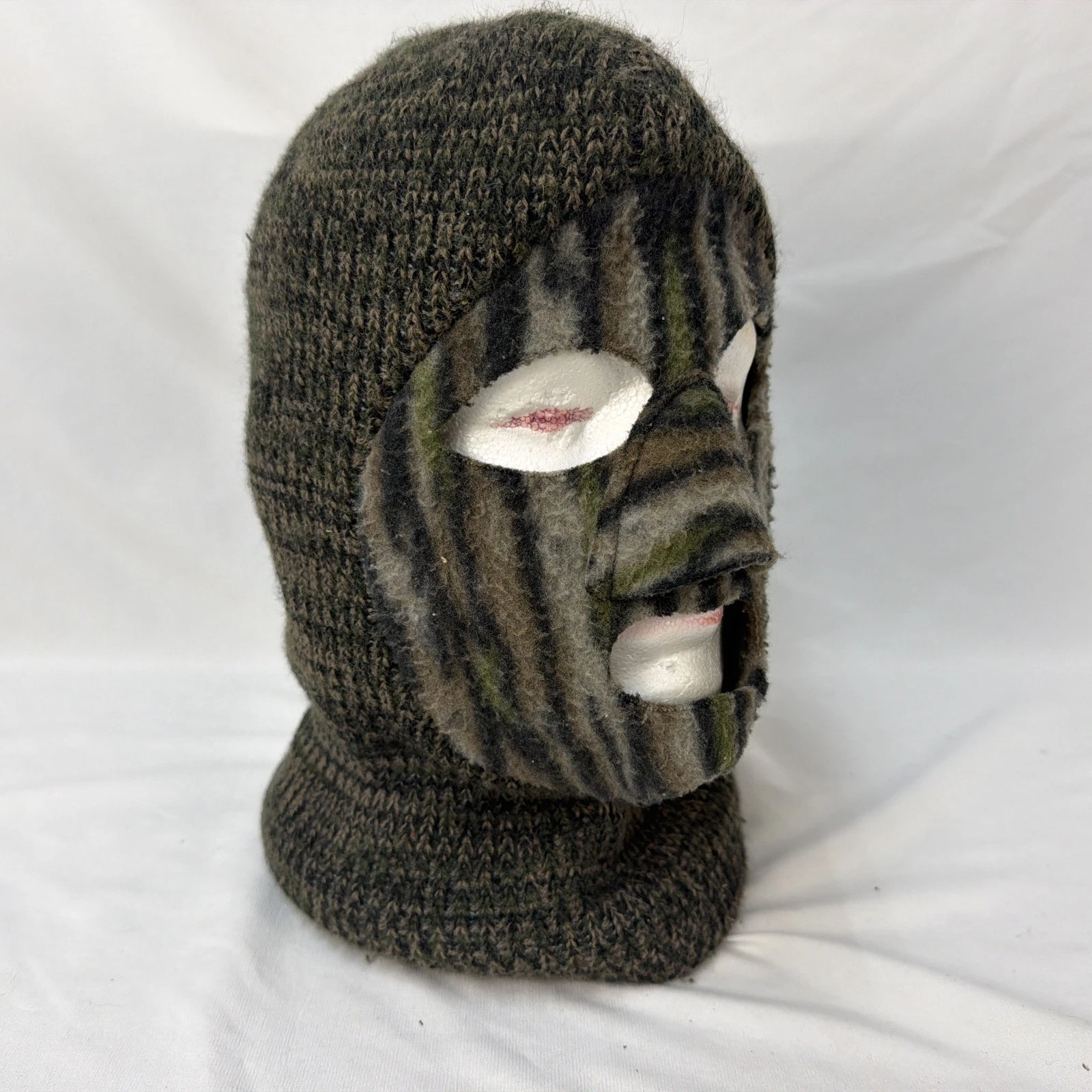 VINTAGE CAMO KNIT FLEECE FACE MASK BALACLAVA BEANIE CAP USA RELIABLE KNITTING CO