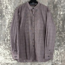 Van Heusen Size XL 17-17.5 Classic Fit Checker Casual Button Shirt Purple Cotton