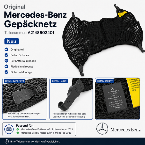 Original Mercedes-Benz GepäCknetz Kofferraum A2148602401 E-Klasse W214 S214 Neu-image