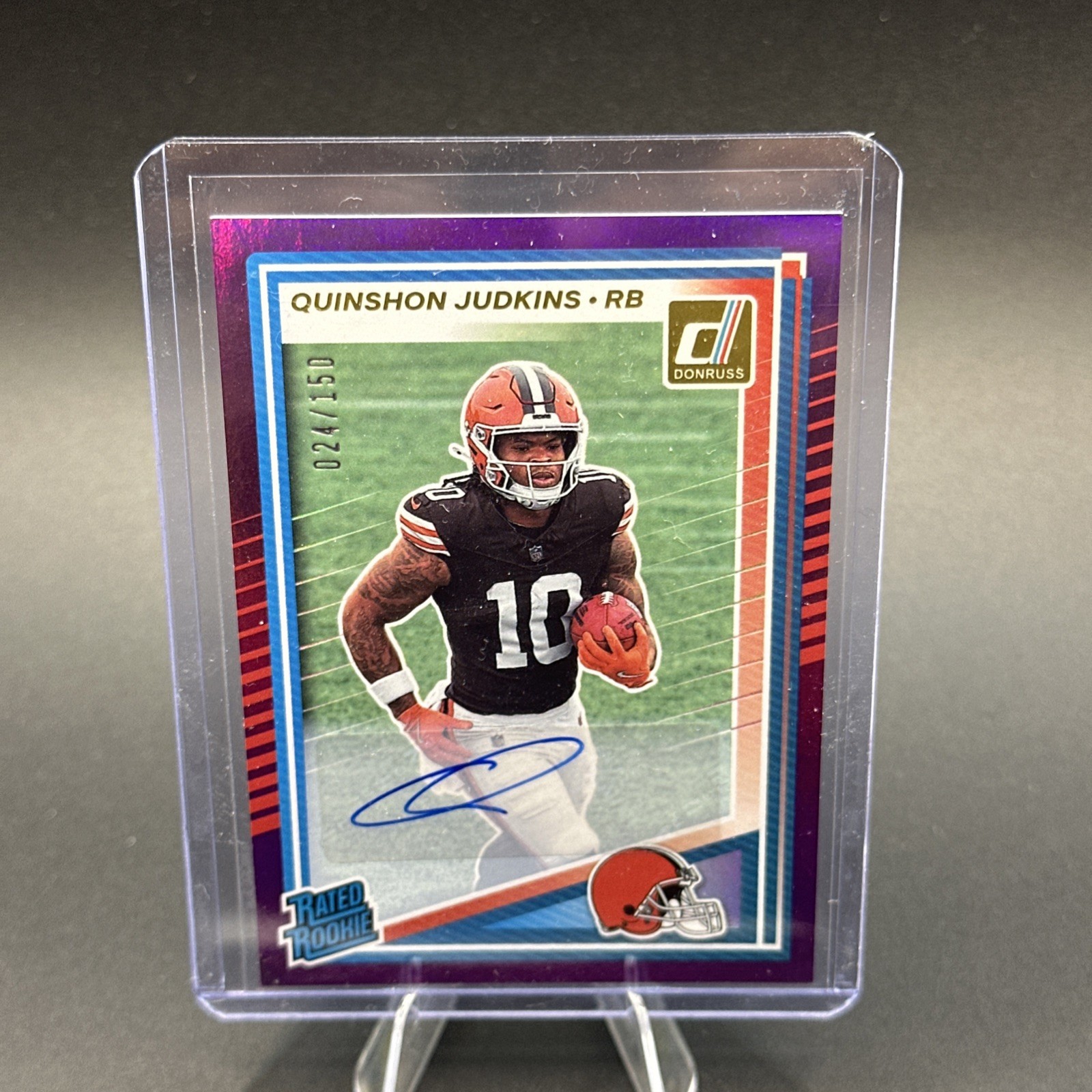 2025 Donruss Quinshon Judkins Rated Rookie Purple Auto /150 Browns RC #330 SP