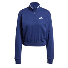 Adidas Essentials Color Pop French Terry Cropped Quarter Zip Blue Small NEW