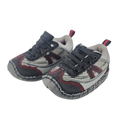 ABG Baby Soft Sole Sneakers Grey Black Red Sporty Infant Shoes 6-9 Months