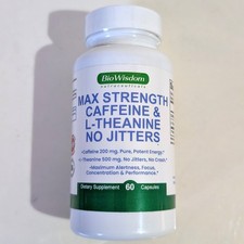 Max Strength Caffeine L Theanine Pills 200mg/500mg No Jitters Exp 12/2028