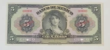 5 Pesos Gypsy ND1925 Banco de Mexico Specimen Unc No Series