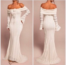 Bohemian Off-the-Shoulder Lace Mermaid Dress with Bell Sleeves and Train Bridal