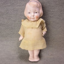 All Bisque Girl Doll 6.5" Intaglio Eyes Blue Headband