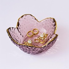 Ring Dish Holder Crystal Pink Glass Jewelry Tray Trinket Bowl BROSEBEAQ Small