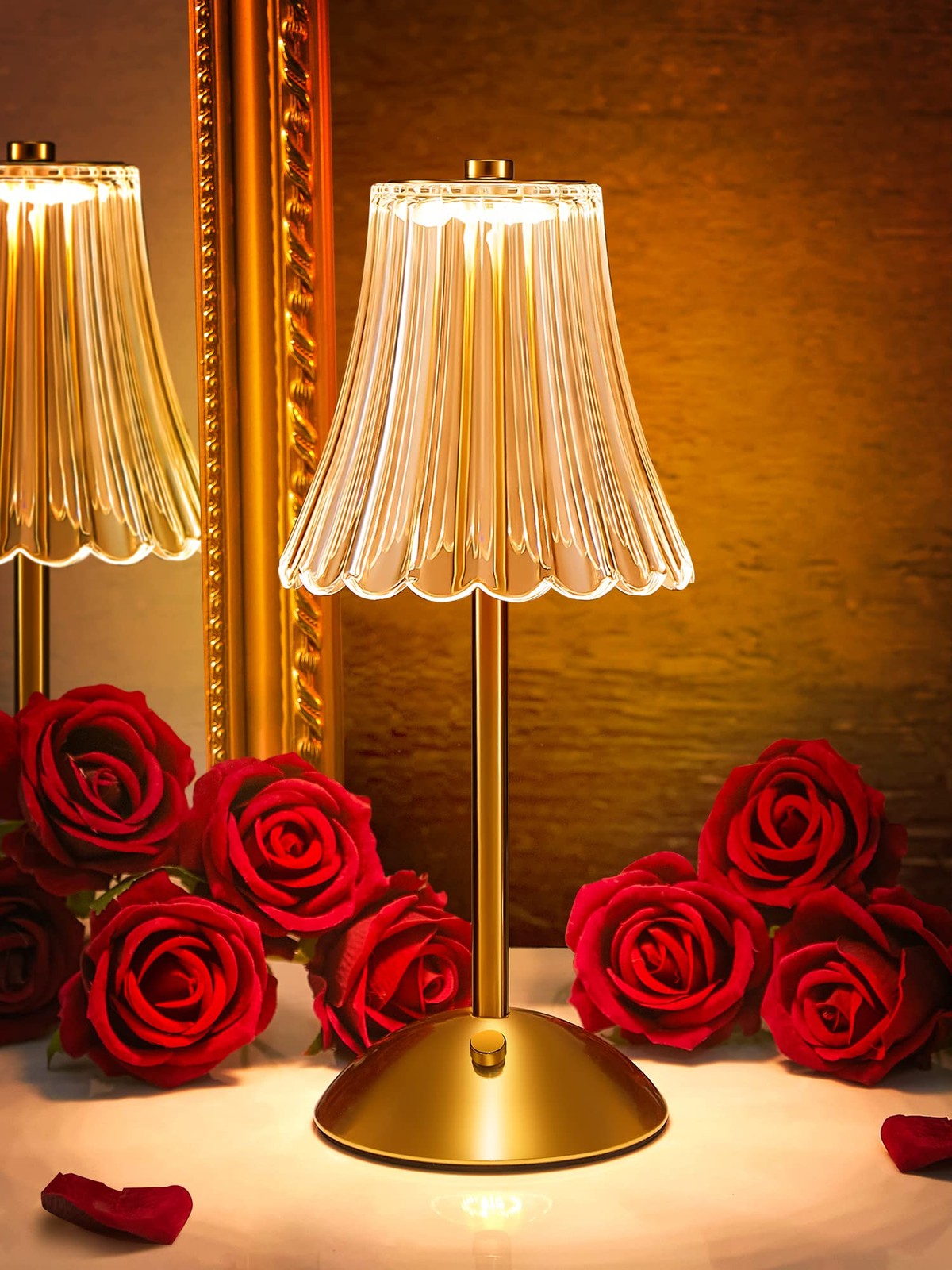 One Fire Table Lamp,Rechargeable Lamp Battery Lamp,Dimmable Bedside Gold
