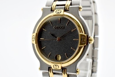 [Near MINT] Vintage Gucci 9000M Black Dial Two-Tone Quartz 33mm Men's Watch