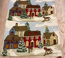 Pottery Barn Christmas Pillow Cover Village houses Crewel Embroidery set 2