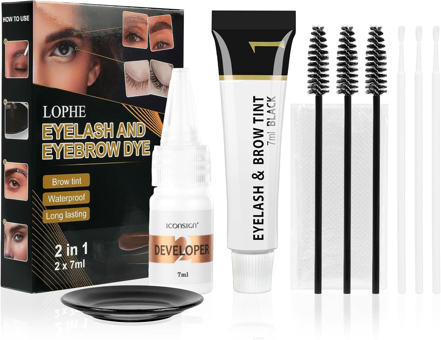 Brow & Lash Dye Kit - Black Eyebrow & Eyelash Tint, Formula with Fibres for Full
