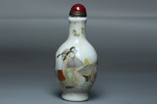 Antica bottiglia da tabacco cinese in porcellana dipinta a mano personaggio