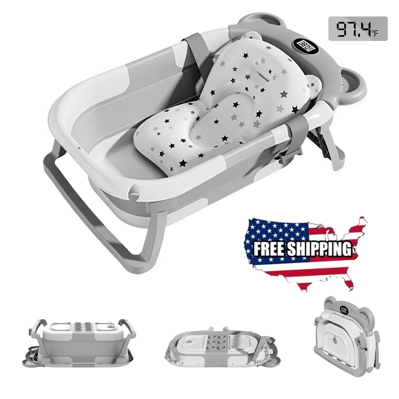 Collapsible Baby Bathtub Portable Travel Tub with Thermometer Cushion
Opens in a new window or tab