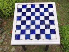 12"x12" Marble Lapis Stone Chess Board Set Round Lapis Vanitage Chess Game Set