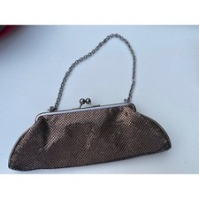 Whiting Davis Bronze Metallic Mesh Clutch Evening Bag Vintage Chain Strap