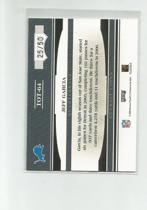 2006 ABSOLUTE MEMORABILIA TOOLS OF THE TRADE BLACK #TOT64 JEFF GARCIA 25/50 - Image 2 of 2