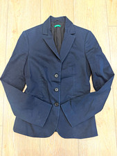 Benetton Women  s Black 38 Short Lined Blazer Jacket 3-Button Long Sleeve