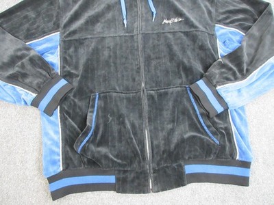 VTG Johnny Blaze Hoodie Mens Large Black Blue Velour Zip