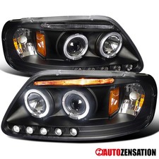 Fit 1997-2003 Ford F-150 Expedition Black Led Halo Projector Headlights Lamps