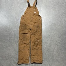VTG Carhartt Overalls Mens 38x34 Brown Bib Double Knee Quilted USA R03 BRN