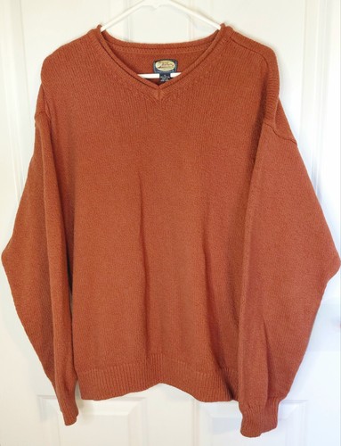Tommy Bahama, Vintage Tommy Bahama Men’s XL V-Neck Sweater Rust Orange Cotton Chunky Knit Fall