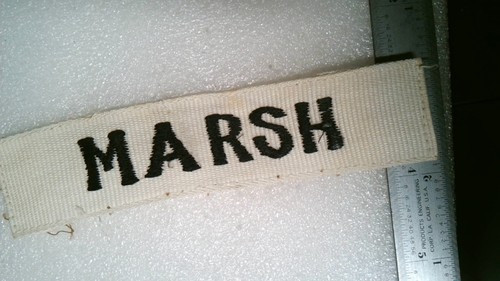 MILITARY PATCH SEW ON US ARMY NAME TAPE WHITE CLOTH WW2 ERA WITH NAME MARSH