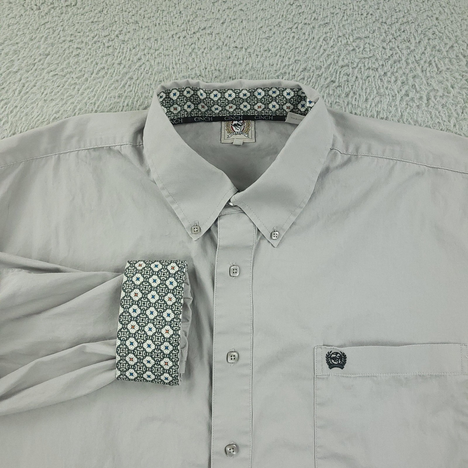 Cinch Shirt Mens XL Gray Button Down Long Sleeve Contrast Cuff Western Casual