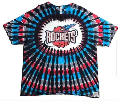 Custom 1 Of 1 Houston Rockets Printed And Tie Dye Tshirt XL Old Logo Blue & Red