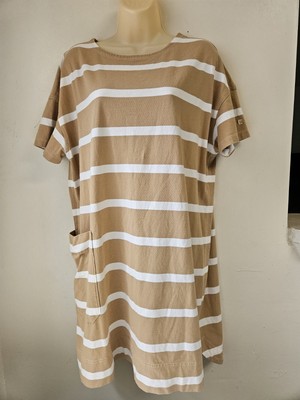 Evelane Dress Women's Beige With Stripes M 100% Organic Cotton