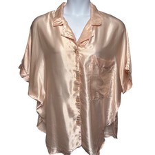 VTG 90s CALIFORNIA MISS Champagne Satin Button Down Pajama Top 2X Coquette Silky