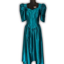 Vintage Prom Dress Liquid Satin Teal 1980 90s Alfred Angelo