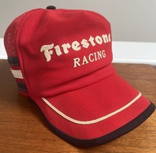 VTG FIRESTONE RACING 3 Stripes 1980s Snapback Mesh Trucker Hat EXL CND