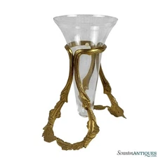 Vintage Italian Rococo Brass & Glass Wreath Floating Vessel Vase