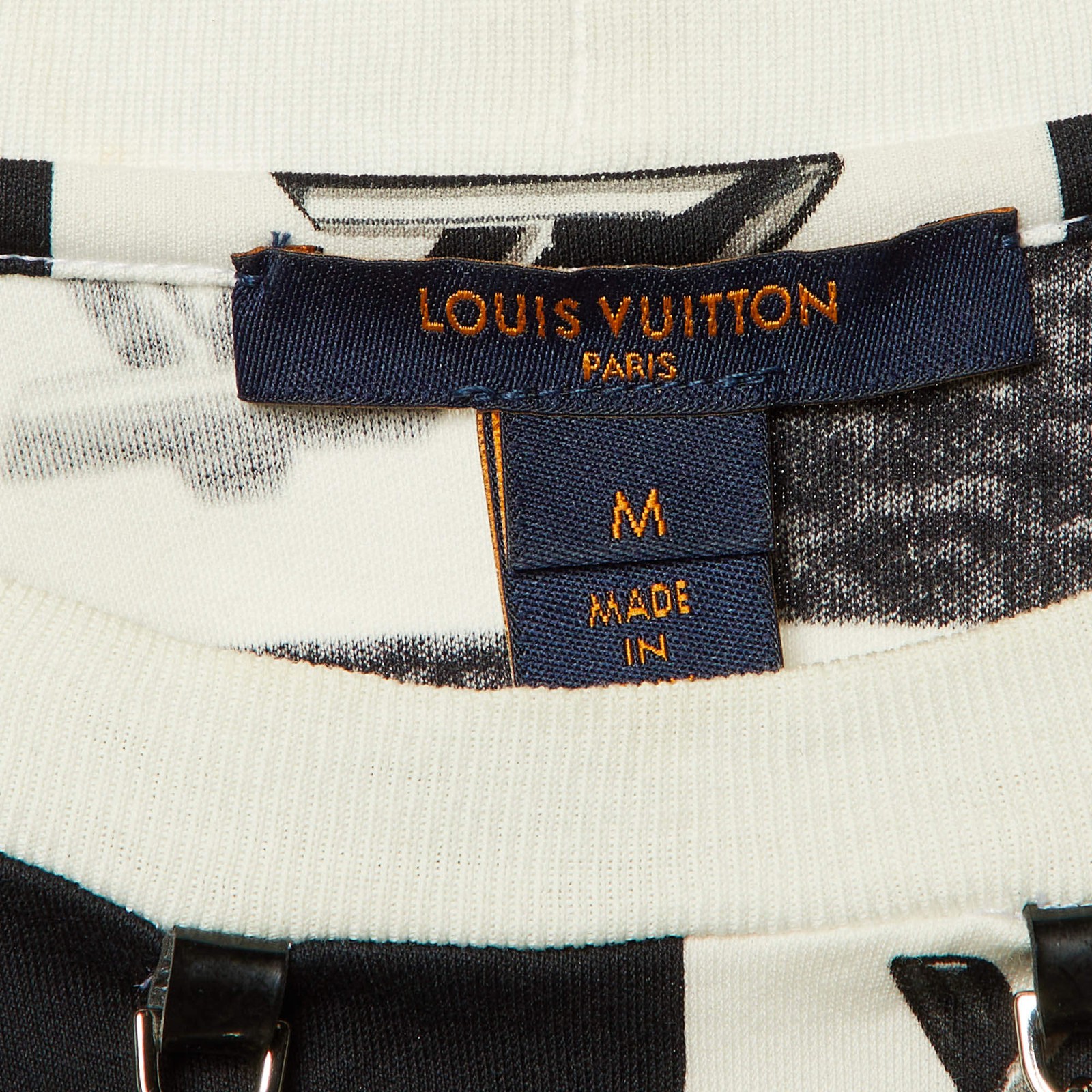 Louis Vuitton BlackWhite Checkered Twist Lock Cotton Crew Neck TShirt M thumbnail 4