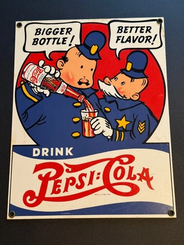 Pepsi:Cola Pepsi Pete Ande Rooney Porcelain Heavy Steel 11.25x8.75 Vintage Sign