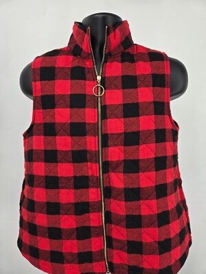 Grace & Emma Jacket Vest Medium Red Women Coat Buffalo Plaid Zipper Outdoor