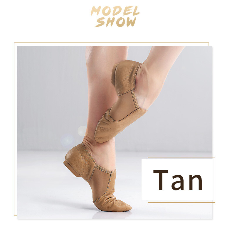 Chaussures De Danse Jazz Femme – Cuir Véritable, Semelle Antidérapante – Noir/Tan – NEUF