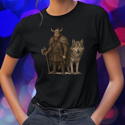 Women's Viking and Wolf Motif Cotton T-Shirt Size S to 3XL