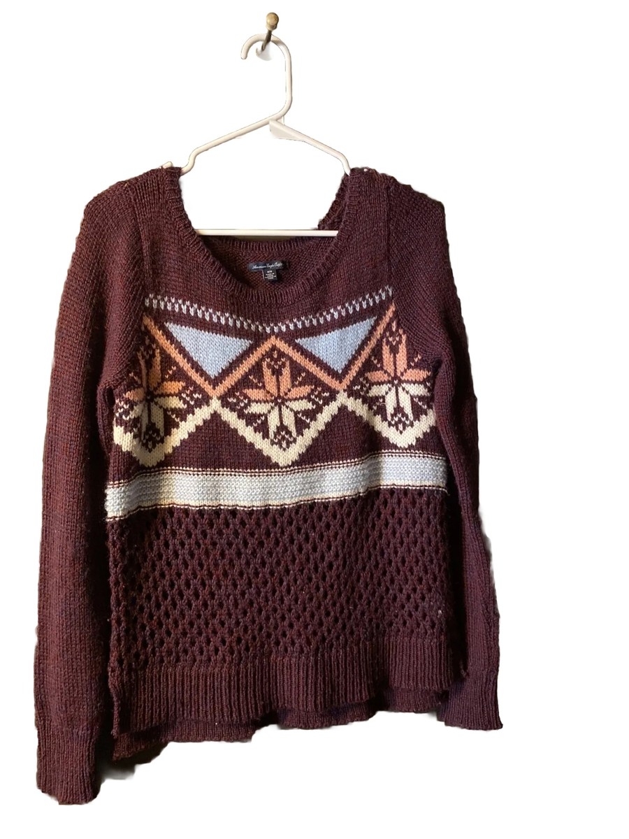 American Eagle Outfitters AEO Snowflakes Purple Knit Sweater Size Medium M