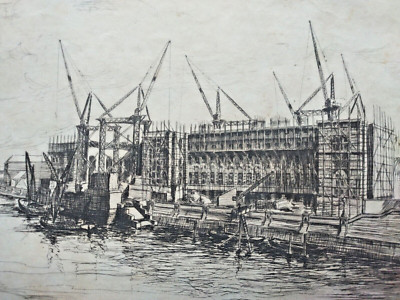 London County Council Buildings From Westminster Bridge, Signed, Vintage, Rare